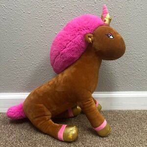 Afro Unicorn Divine Plush Stuffed Animal Brown Pink Gold Cuddle Buddy 23"Lx15"H